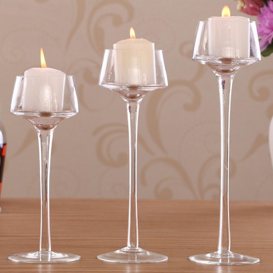 3pcs/set Crystal Glass Stemmed Votive Candle Holder Pillar Tea Light Goblet Candlestick Wedding Pub Party Decoration