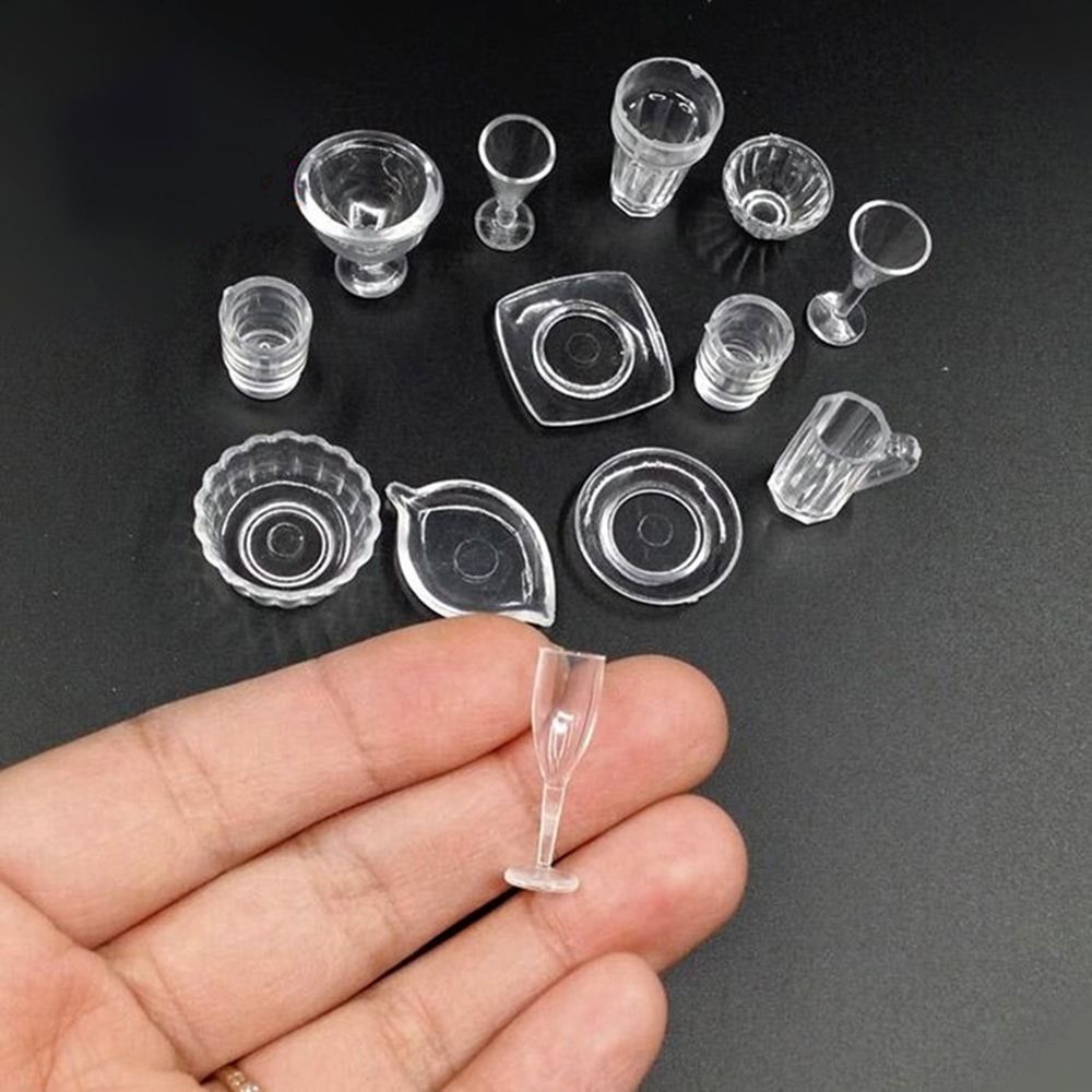 17pcs/Set Mini Transparent Drink Cups Dish Plate Tableware Miniatures DIY Toy brand and