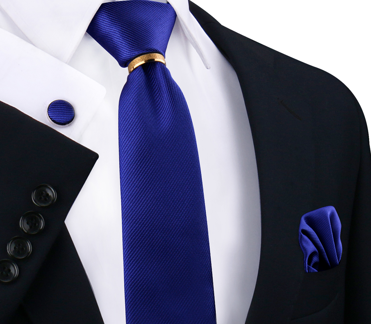 Conjunto de gravatas de seda sólida de luxo para homens gravata lenço abotoaduras com anel de metal dourado broche terno festa de casamento acessórios masculinos: Preto Verde