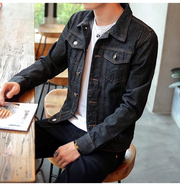 Mænd jeans jakke herre bomber jakker mænd hip hop mand vintage denim jakke frakke streetwear chaqueta hombre m -4xl: Sort / M