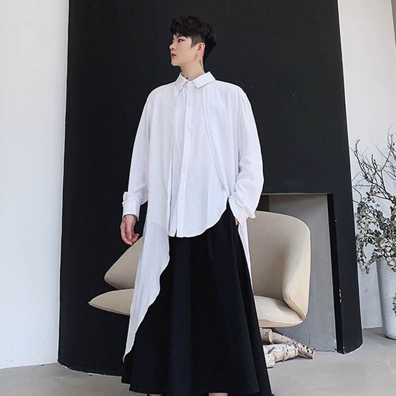 Abrigo informal holgado de manga larga para hombre, camisa blanca y negra, ropa de calle de Japón para hombre, camisa gótica de Hip Hop, cárdigan, ropa para espectáculos de escenario