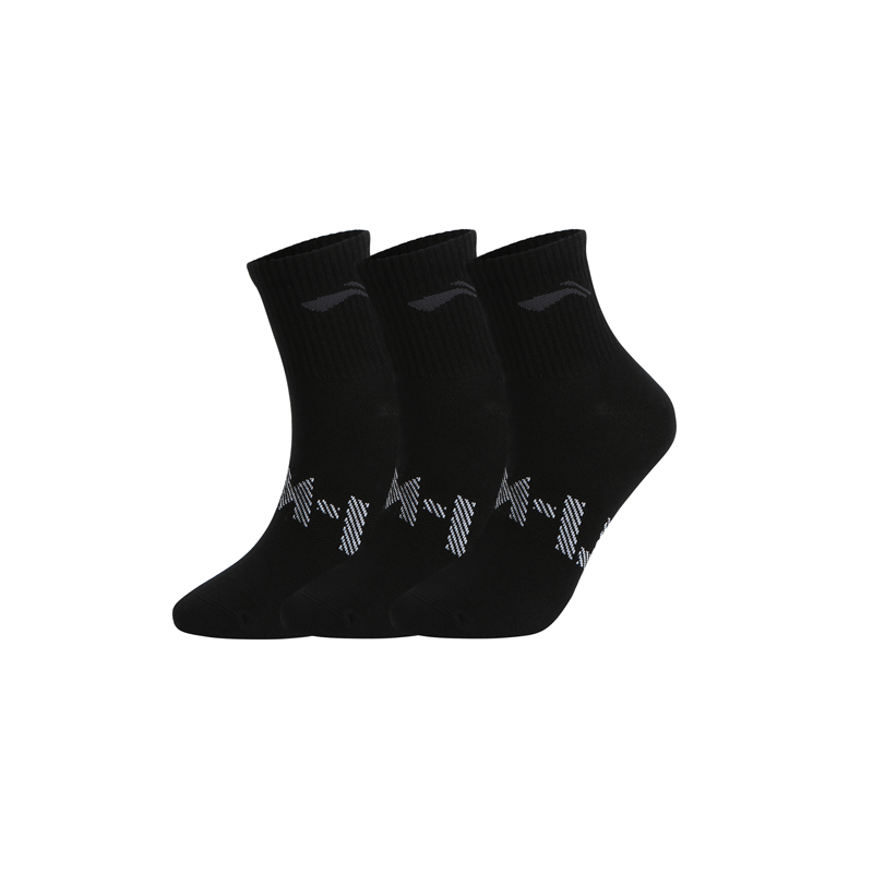 Li-Ning unisex-Sport-Stil, 3 Paar Socken, 22–28 cm, atmungsaktiv, bequemes Futter, für Herren und Damen, Buchstaben, modische Socken AWTV007: L / Schwarz