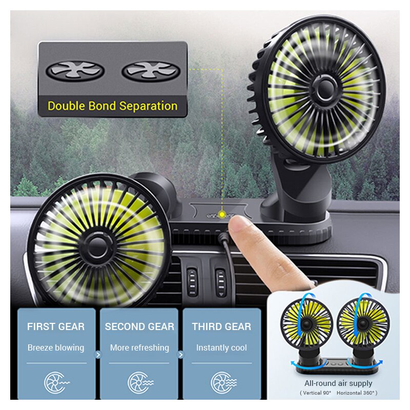 Dual Head Car Fans for Dashboard Air Circulation Fans 12V-24V with Fragrance Three Speeds Cooling High Airflow Fan in Summer