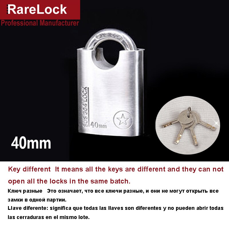 304 Stainless Steel Padlock Waterproof 4 Keys Lock 40-60mm for Outdoor Cabinet Gate Door Boat Hardware Rarelock MS426 a: 40mm Different key