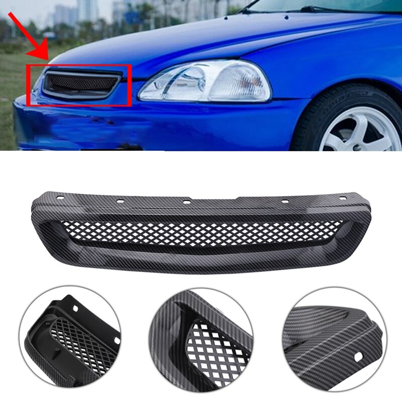 Bil kolfibernät abs främre huven grill för 96-98 honda civic ej / ek jdm typ r
