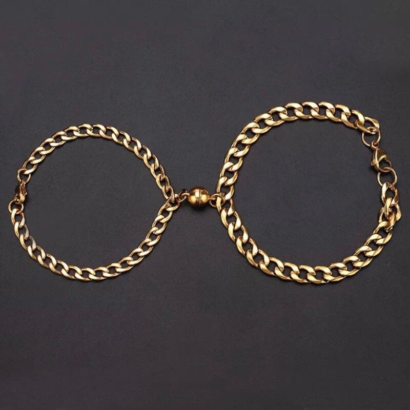 2 Stck Magnet Paar Armbinde Kubanischen Kette Charme Armbinde für Liebhaber Herz Gewinnen Gepaart Brazalete Schmuck Pulsera: 06Gold
