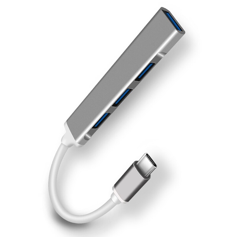 Type-C to HUB USB-C to 4-Port USB3.0 High-Speed Splitter OTG Aluminum Alloy Docking Station GRAY