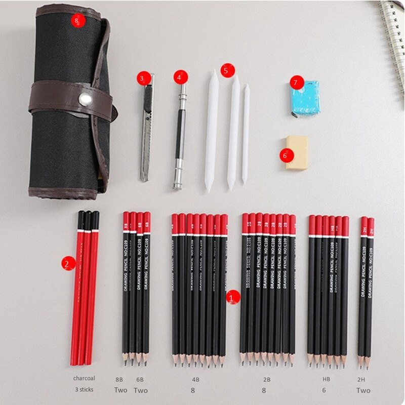 Juego de lápices profesionales para bocetos de 39 Uds., Kit de dibujo, lápices de madera, bolsas de lápices para estudiantes de escuela, suministros de arte