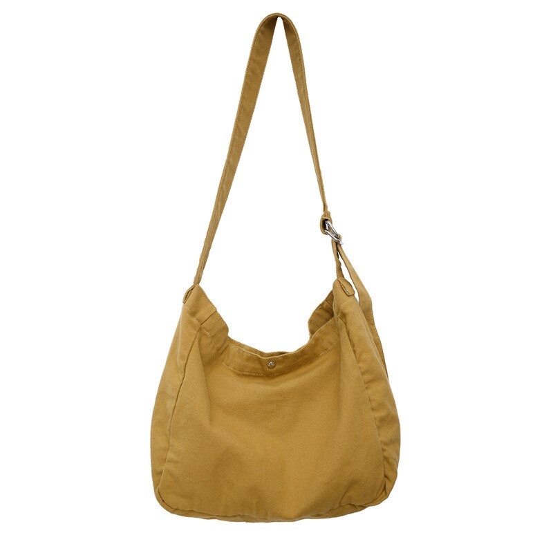 100% Katoen Tiener Canvas Schoudertas Voor School Student Casual High Street Casual Stof Boek Ruim Dagelijks Crossbody Tas: Bruin