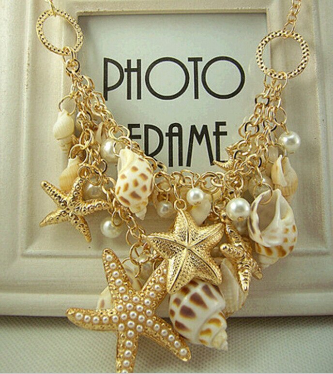 Nueva Shell estrella de mar gargantilla collares multicapa perla collares llamativos para mujer playa