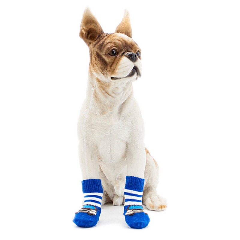 4 unids/set Cute Puppy Dog Shoes calcetines de algodón de punto antideslizantes para perros pequeños y medianos Puppy calcetines para caminar Paw Protector ..