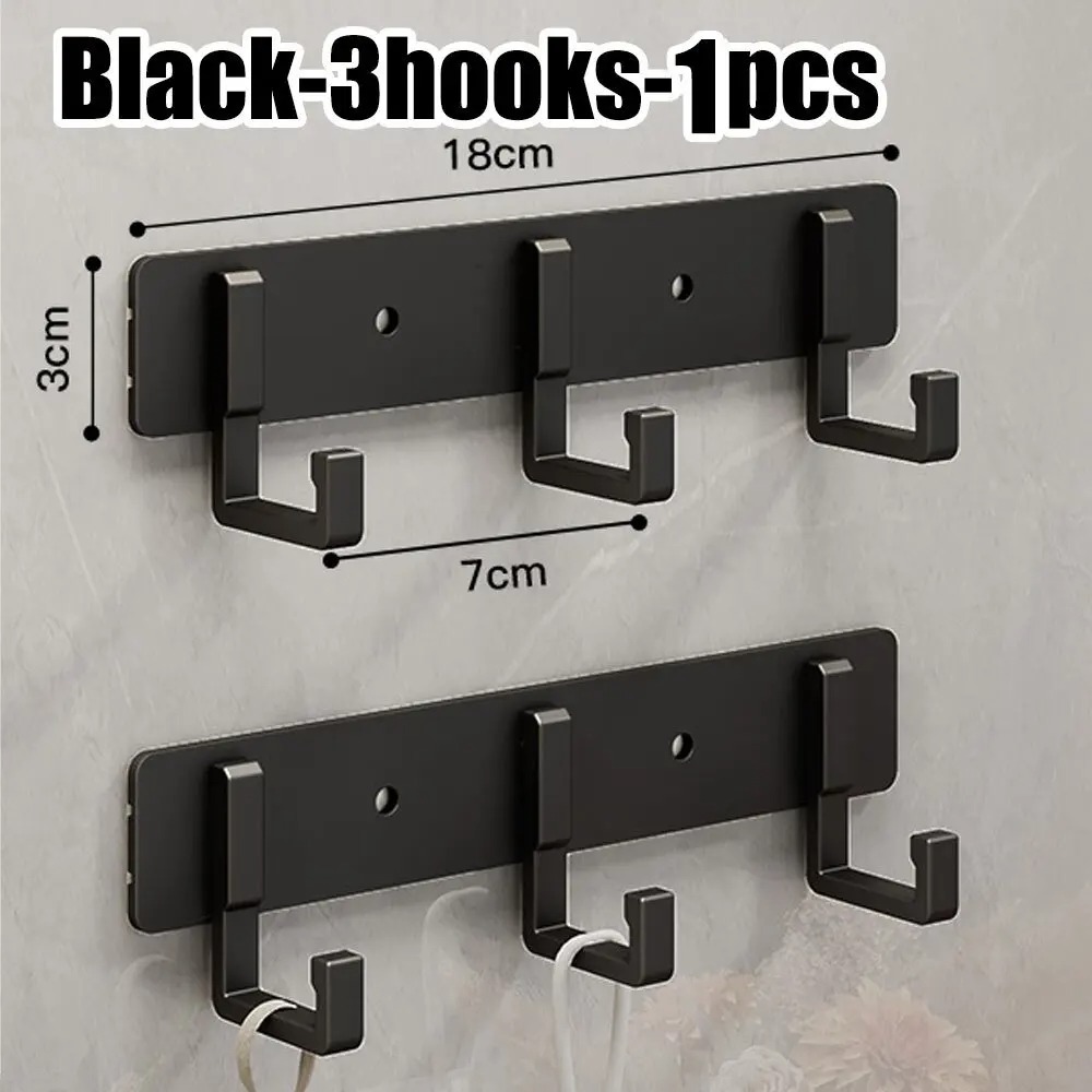 Perchero sin perforaciones, gancho de pared adhesivo, colgador de ropa de pared, ganchos colgantes, Mural de ganchillo, accesorios de baño, Hardware: Negro