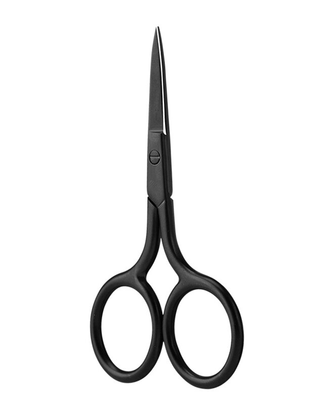 Tijeras de maquillaje negras y medianas, , para cejas, pestañas, pelo de nariz, herramientas de depilación facial de acero inoxidable, cabeza afilada: Negro