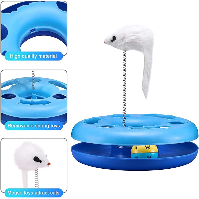 Funny cat toy for indoor cats, interactive kitten toy roller tracks with catnip, spring pet toy with exercise balls, teaser mouse
