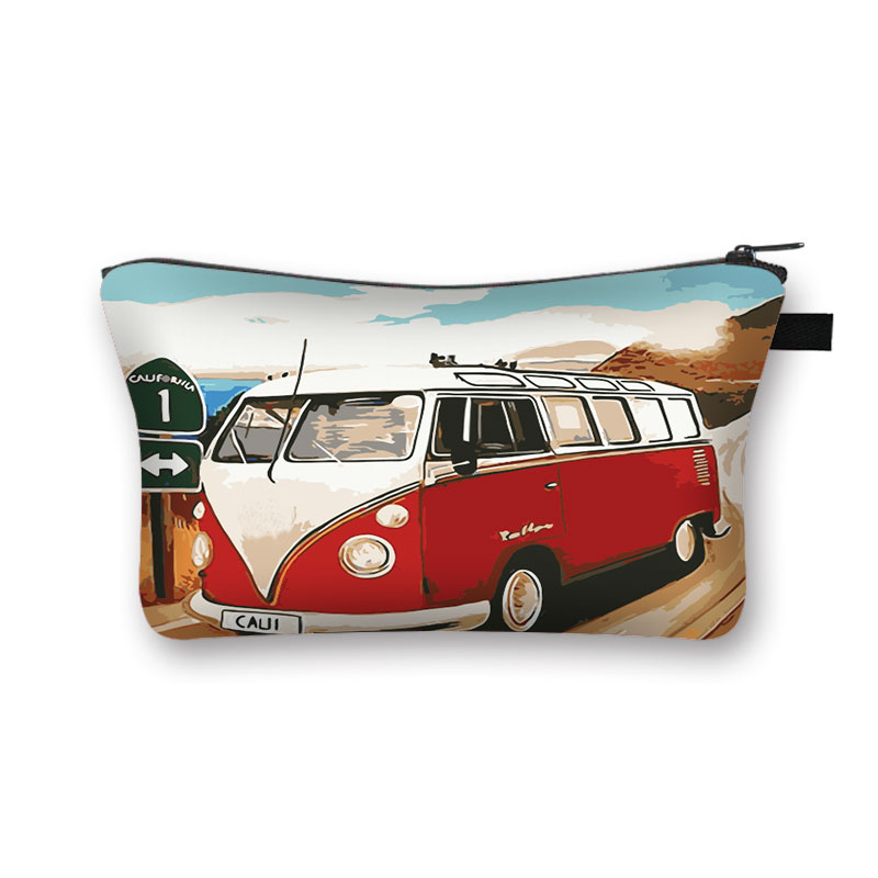 Gekleurde Auto &#39;S Op Seaside Vacation Cosmetische Vrouwen Make-Up Tas Britse Auto Meisjes Opbergzakken Dames Draagbare Cosmetische Case