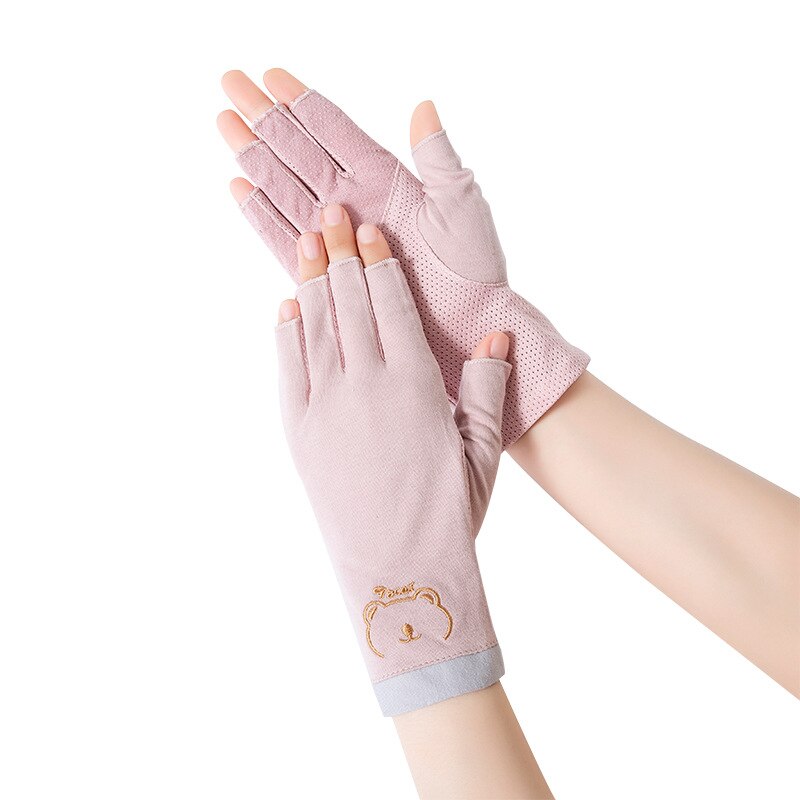 Summer Women Cotton Sunscreen Touch Screen Anti-UV Non-Slip Breathable Cute Lovely Drive Cycling Half Finger Gloves