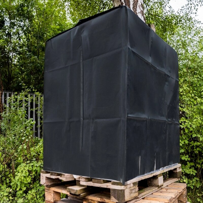 Water Storage Tank Cover 210D IBC Tote Cover for 800/1000 Liter Container Black Dustproof Water Barrel Cover Water
