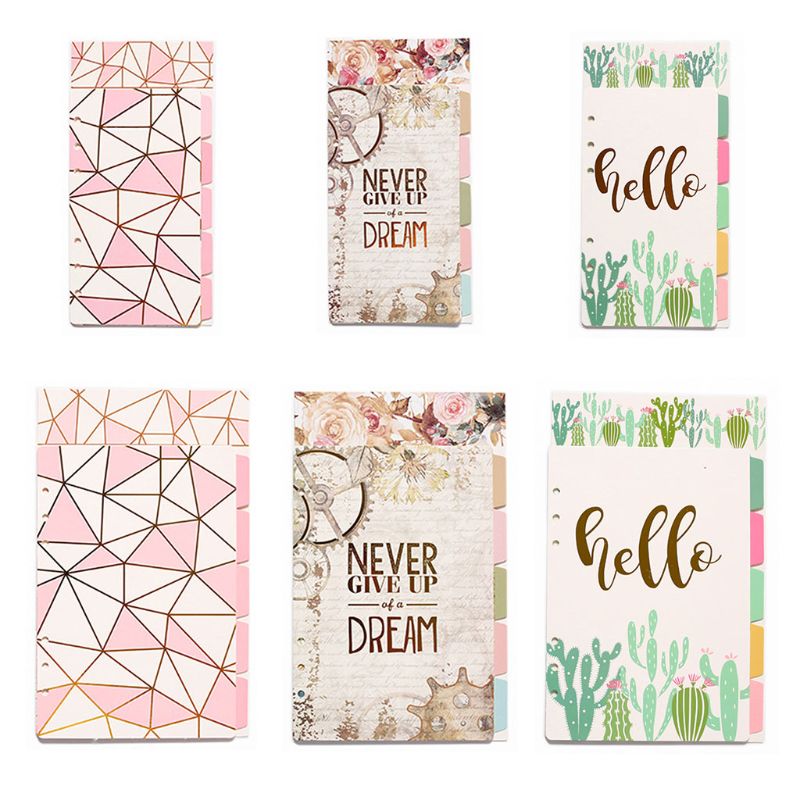Separador de hojas sueltas para cuaderno, separador de índice de 6 agujeros, planificador de papel diario, carpetas, suministros de papelería para estudiantes, A5, A6, 1 Juego
