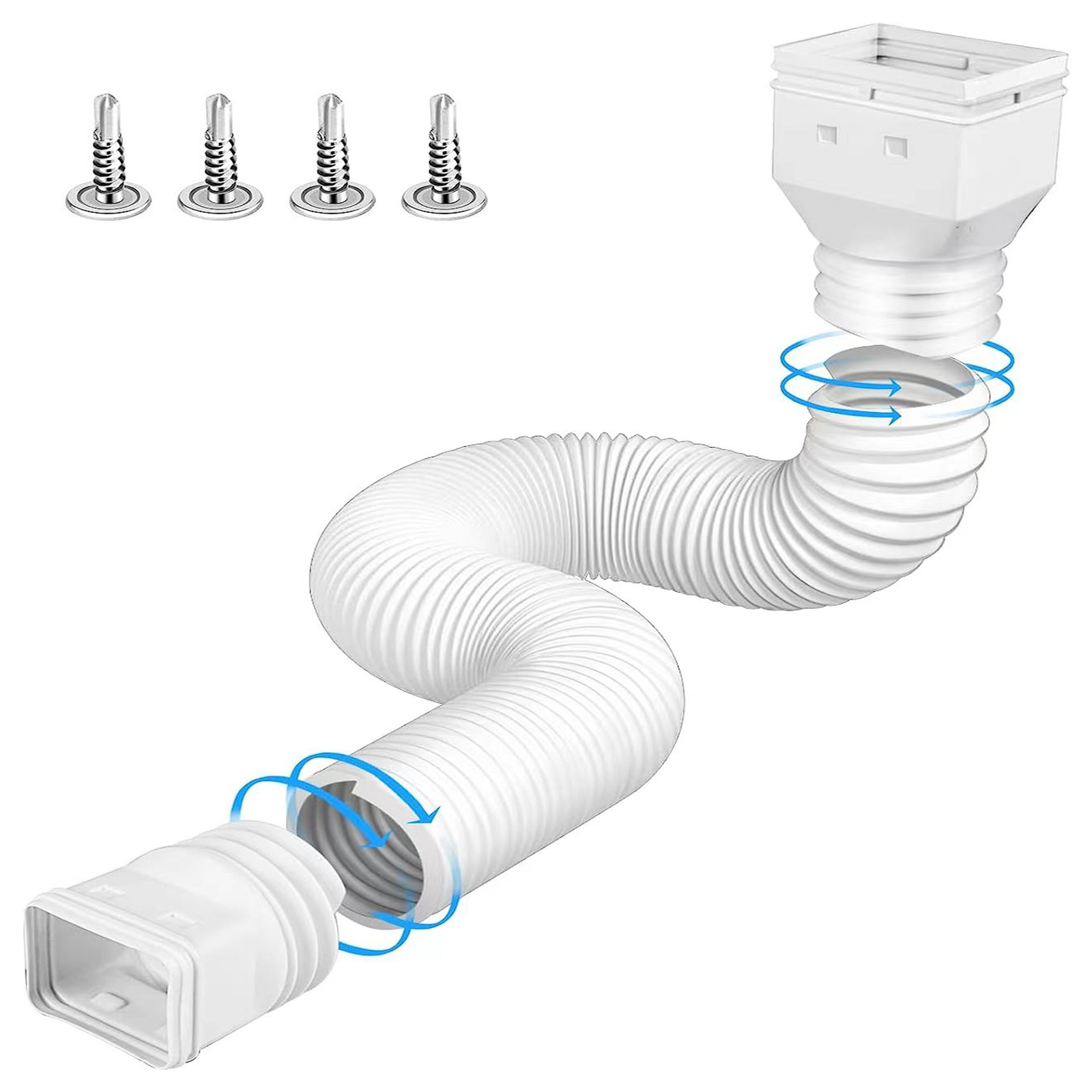 Rain Gutter Downspout Extensions Flexible Drain Downspout Extender Connector with 3x4in and 2x3in Connectors Screws for Included: WHITE
