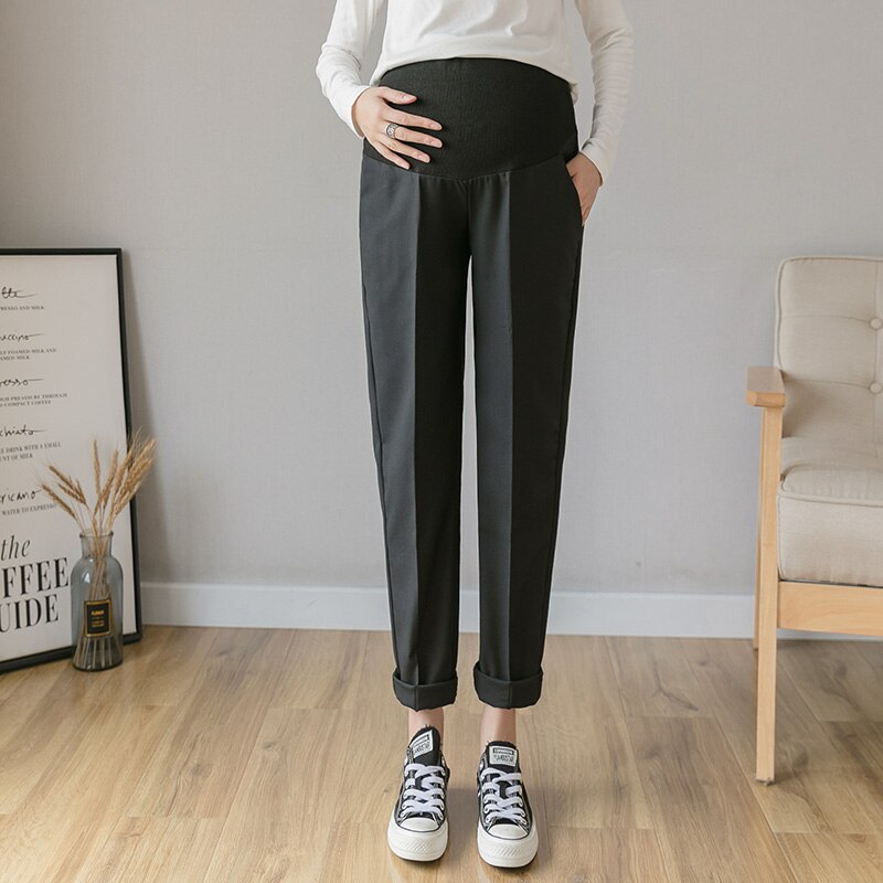 Summer Pregnant Women Trousers Full Length Maternity Clothes Formal Belly Pants Office Lady Pencil Pants: 218Black / XL