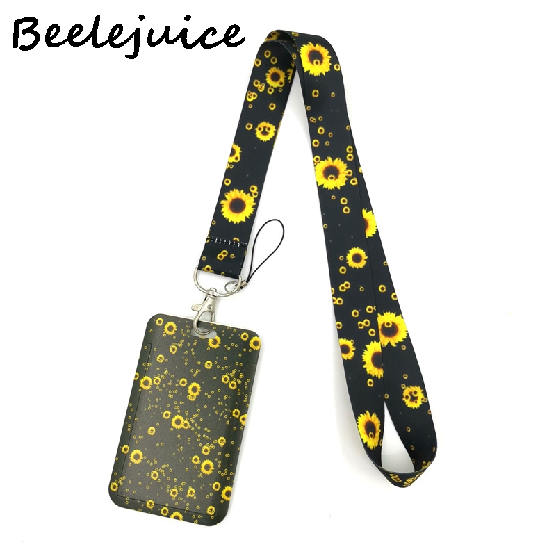 Girasoli fiori titolare della carta donna uomo affari cordino Badge porta carte porta carte studente cordino ID porta carte di credito borse: Neck Strap Holder