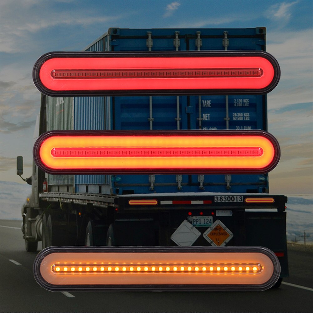 2x Waterdichte Led Trailer Truck Remlicht 3 In1 Neon Halo Ring Staart Brake Stop Turn Light Sequential Vloeiende Signaal licht Lamp