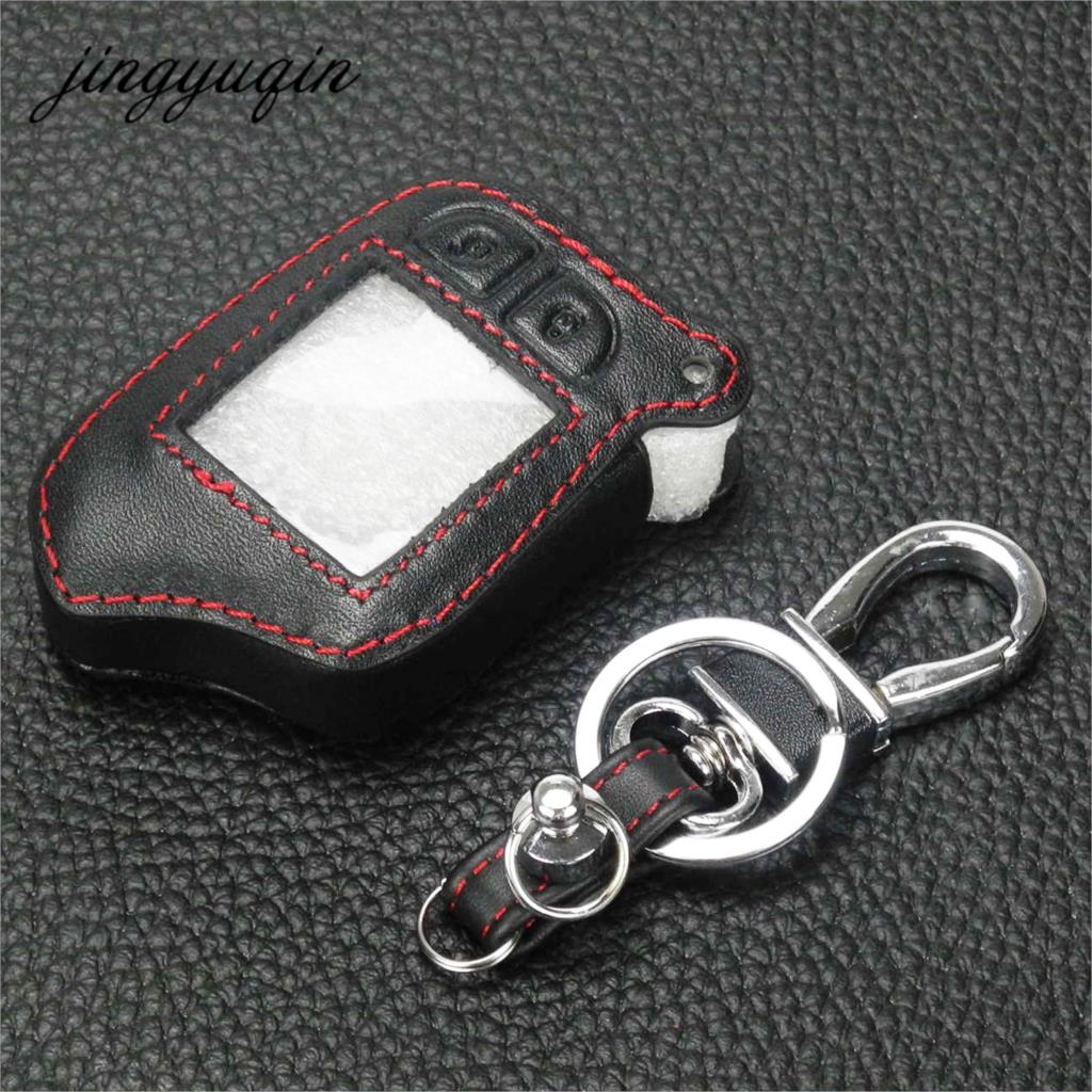 Jingyuqin M13 M14 Leather Case Voor Scher-Khan Magicar 13 14 M110as Auto-Signalen Auto Alarm Afstandsbediening lcd Sleutelhanger Cover