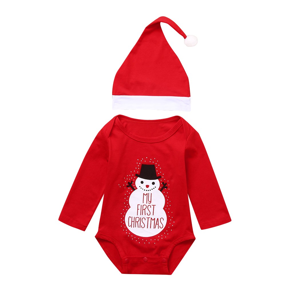 Newborn Baby Christmas Infant Girl Boys Rompers Jumpsuit Clothing Outfits Santa Snowman Xmas Infant Clothing Costume A1: red / 6M