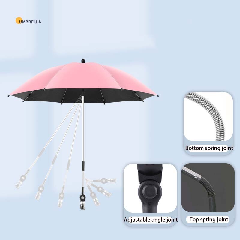 Universal Baby Stroller Folding Umbrella UV Protection Rainproof Infant Stroller Cover Umbrella 360 Degrees Adjustable Sunshade