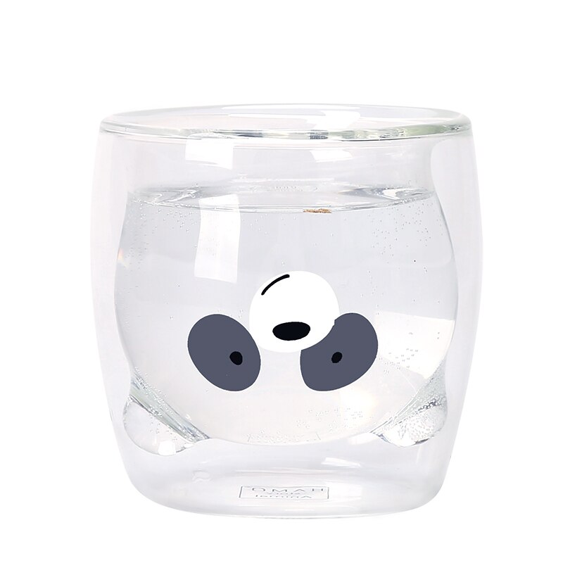 Precioso Panda Taza de cristal de doble pared 250ml oso taza de vidrio jugo vidrio resistente al calor taza de vidrio: Panda