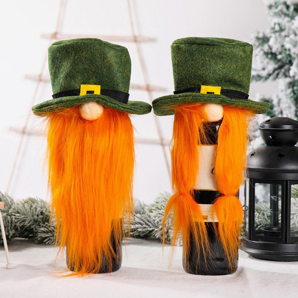 Père noël barbe tresse chapeau bouteille de vin couverture noël décoration ornement