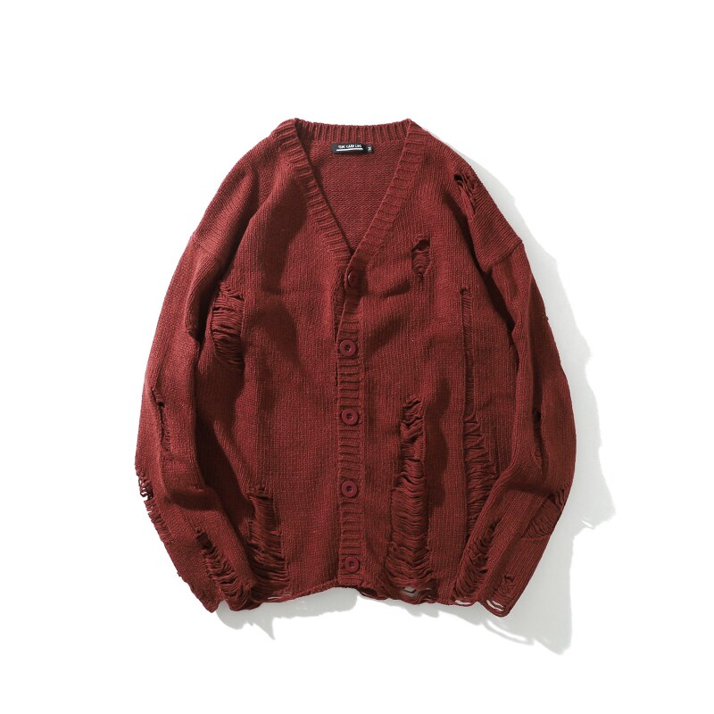 Cardigan de styliste en laine pour hommes, pull Streetwear Vintage, surdimensionné, , ample, avec trous déchirés, collection automne
