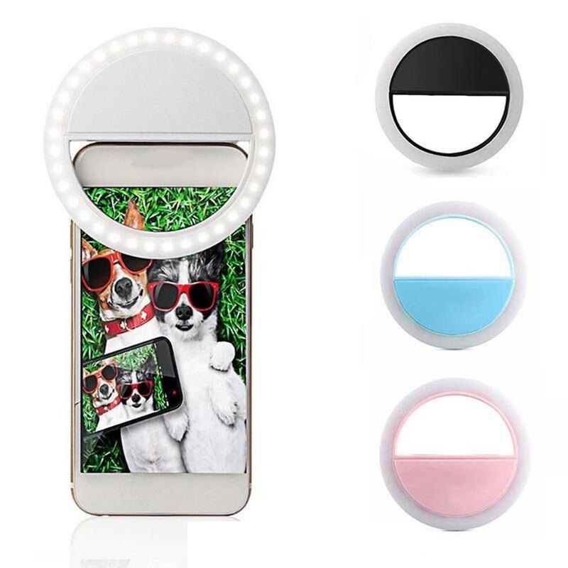 USB carga Selfie Flash portátil LED cámara de teléfono anillo de luz para fotografía Selfie luz de la noche Luz de vídeo para teléfono móvil