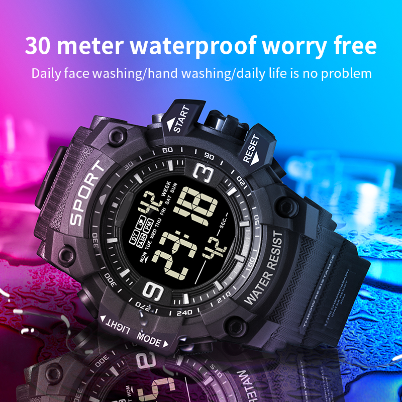AANKOMST SPORTHORLOGES VOOR HEREN Buitensporten Waterdicht LED Elektronisch Horloge Rubber Student Digitale Multifunctionele