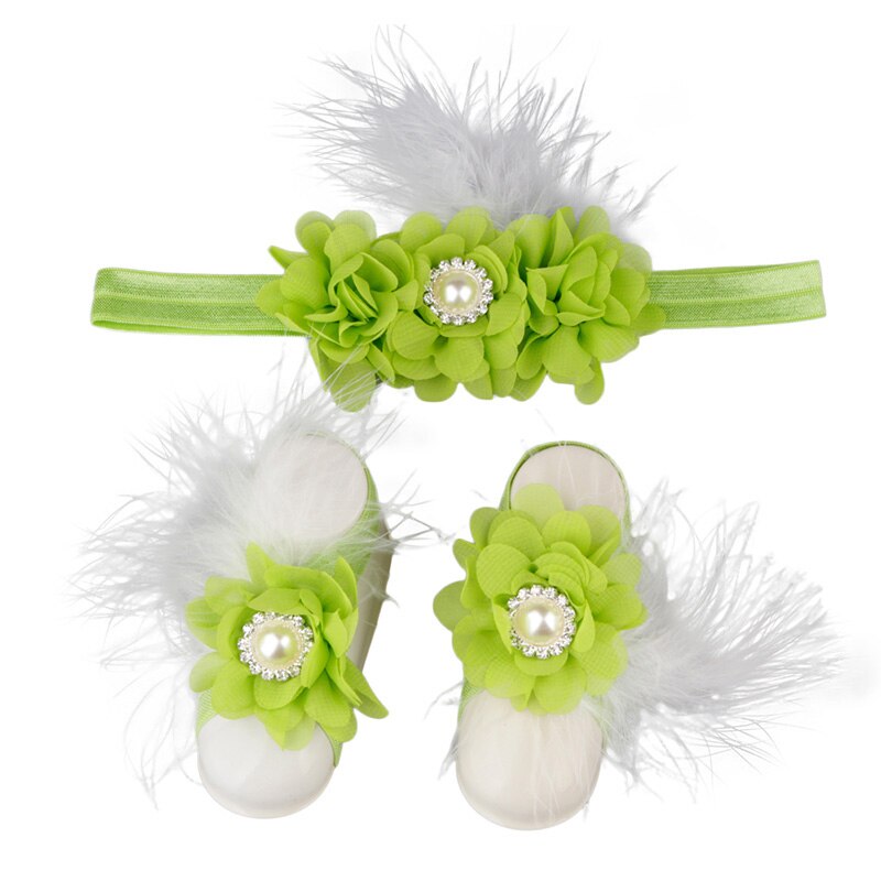 Baby Meisjes Bloem Sandaal Hoofdband Elastische Haarband & Peuter Barefoot Sandalen 1 Paar Baby Photo Prop Set: 13