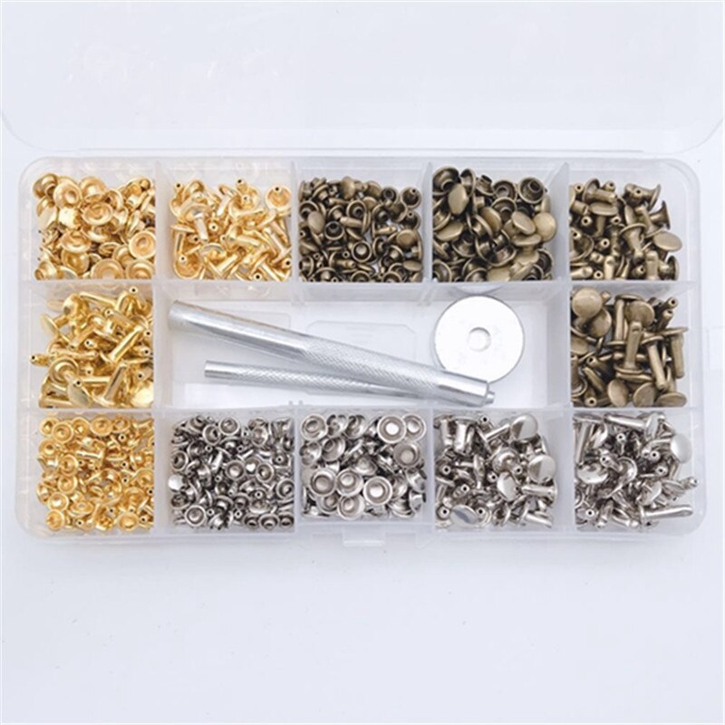 -100 Sets Leather Rivets, Double Cap Rivet Sizes Metal Studs with Fixing Tools for DIY Leather Craft/Clothes/Shoes/Bags/Belts