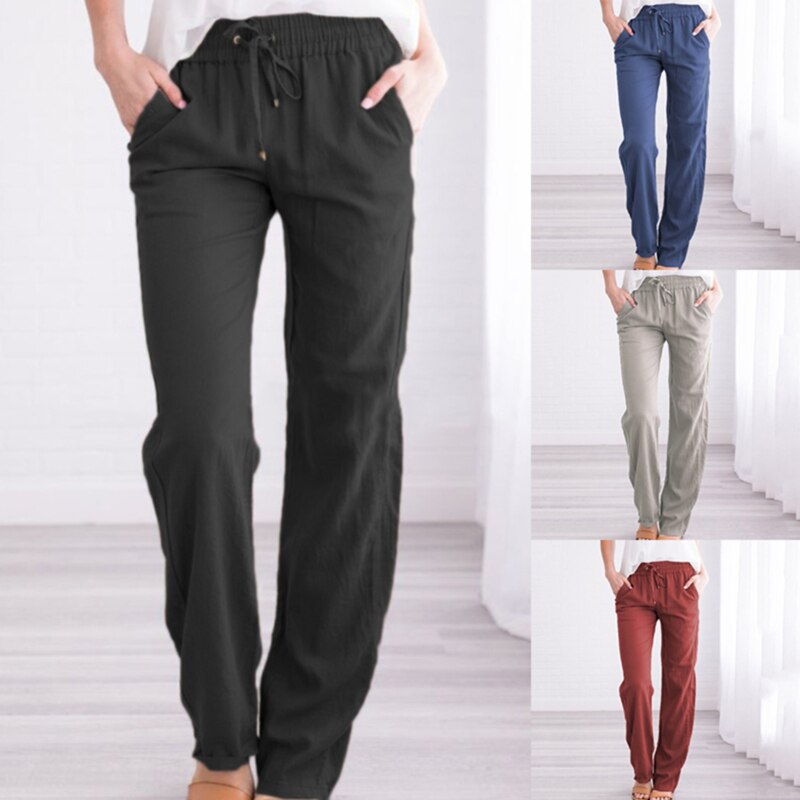 Femmes Vintage Longue Pantalon En Velours Côtelé Solide Taille Haute Femme Décontracté Cordon Lombaire Jambe Large Pantalon Droit Bas