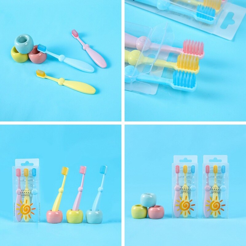 3PCS Children Toothbrush Macarons Color Soft Rubber Brush Head Toddler Baby Cleaning Oral Health Protection Toothbrush Kid Care