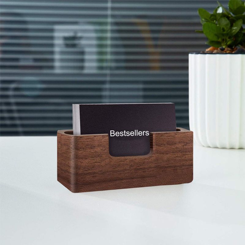 wooden business card holder, desk card holder.