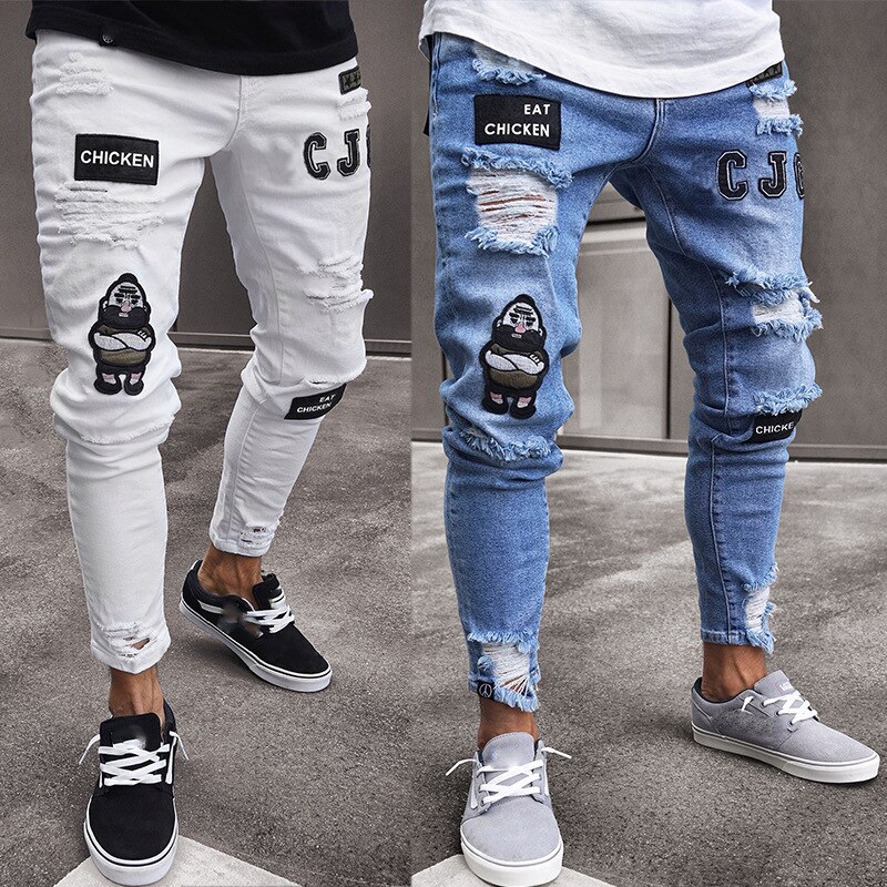 Männer Denim Zerrissenen See Jeans Dünne Patchwork Jeans Hüfte hüpfen Dünne Bleistift Jeans Für Männer kleidung strecken Dünne Jeans männer