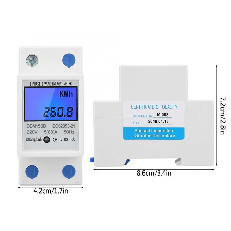 1-5pcs 5-80A DDM15SD 35mm DIN Rail Energy Meter LCD Backlight Digital Display Single Phase Electronic Energy KWh Meter