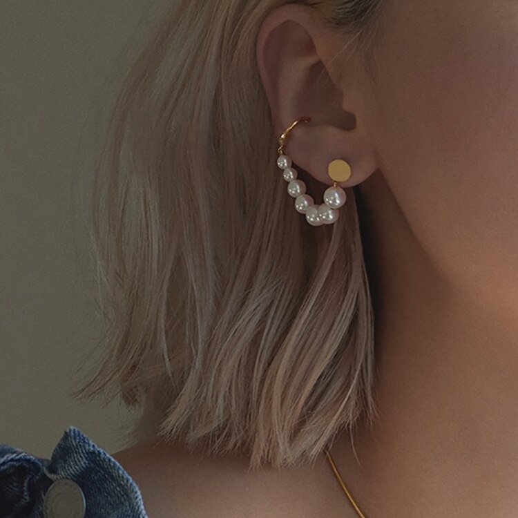 Coreano ouro longo corrente borla pérola earclip com piercing brincos para mulher orelha perfurada pérolas earcuff jóias