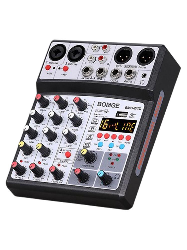 4 Channels Audio Sound Mixer Mixing DJ Console USB With 48V Phantom Power 16 DSP Effects