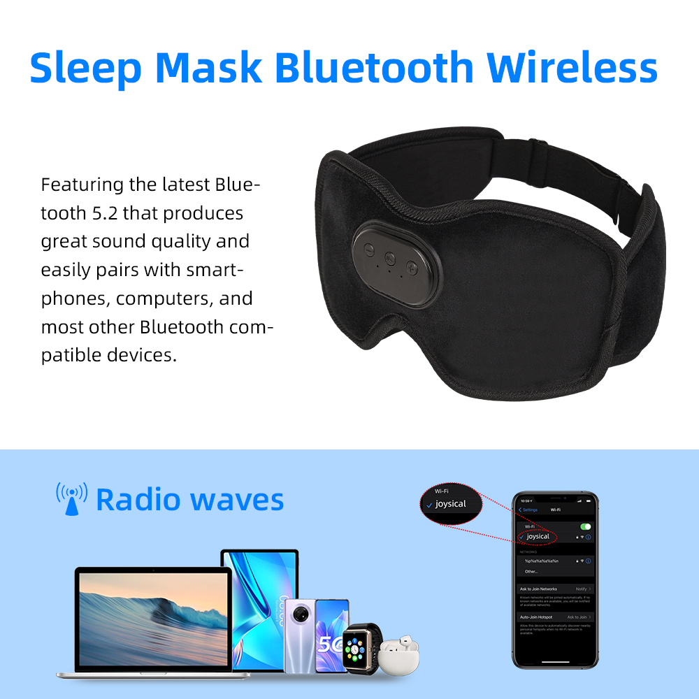 Slaaphoofdtelefoon 5.2 Bluetooth-slaapmasker Koelende oogschaduw met muziek en ultradunne luidsprekers voor slaapreizen