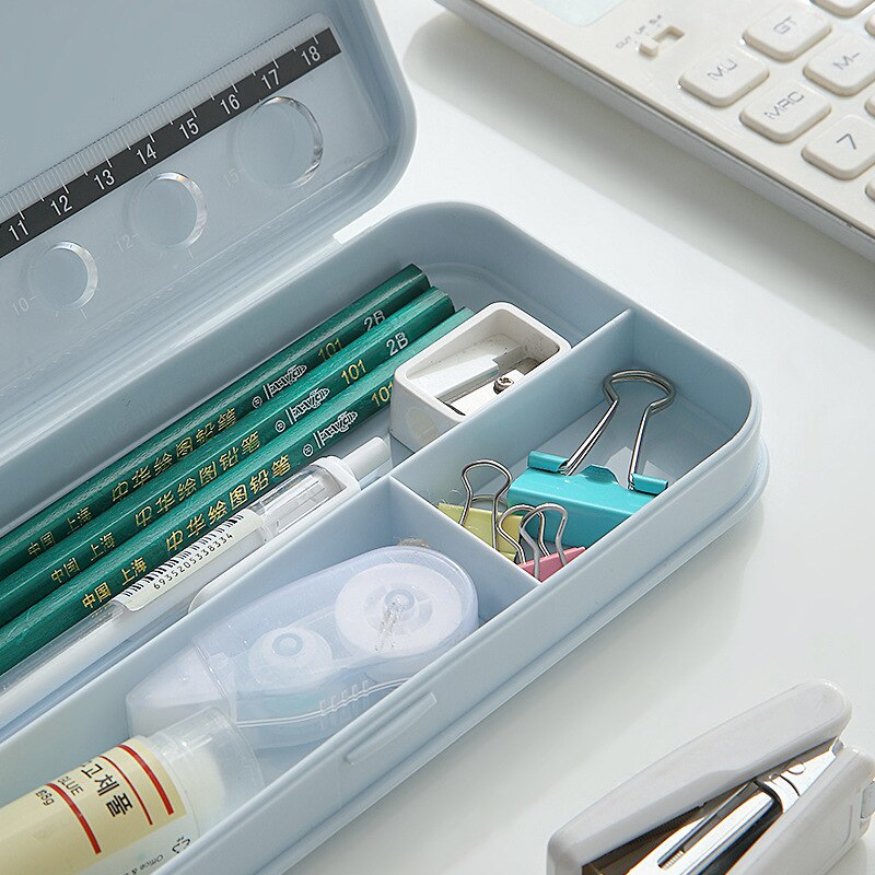 Simple Style School Pencil Case PP Frosted Waterproof Dirt Resistant Large Capacity Partitioned Pencil Box Student Stationery