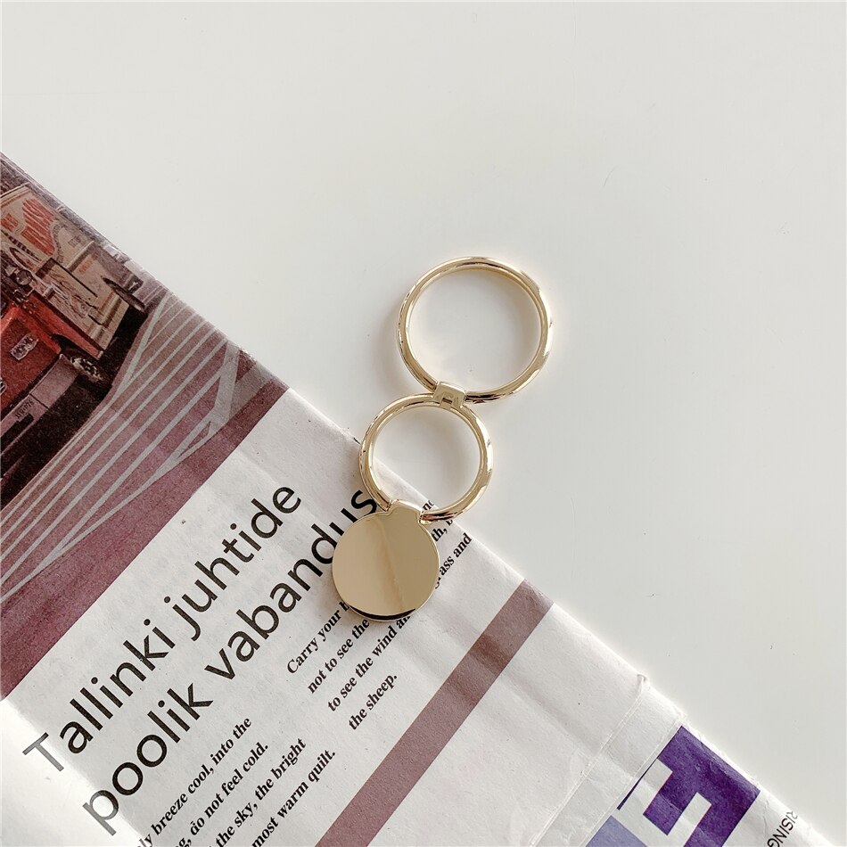 Luxury Universal Plating Gold Silver Black Metal Double Finger Ring Mobile Phone Talk Round Grip Stand Holder Women: gold