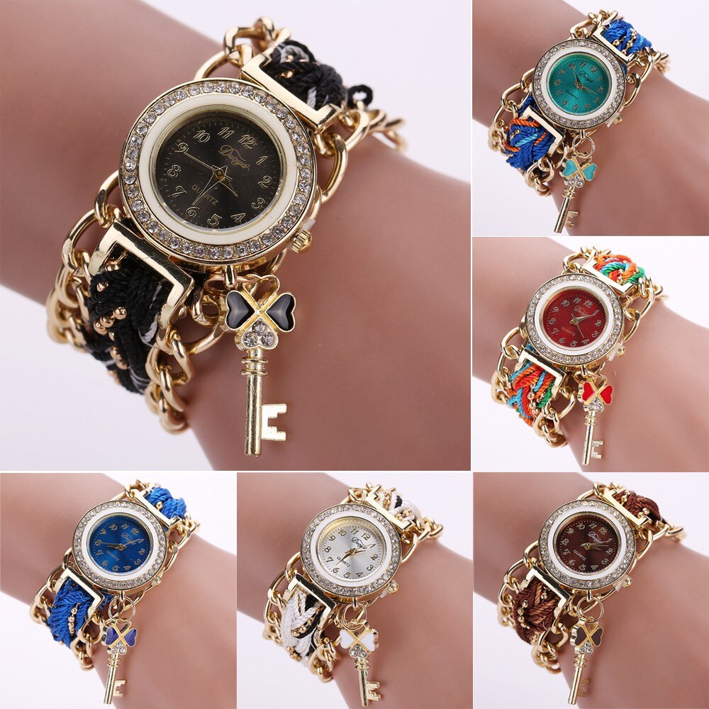Top Style watch women Diamond case Wristwatch Ladies Braided Band Rhinestone Analog Quartz Wrist Watches saati