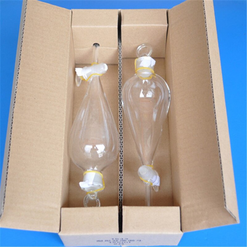 2 stykker / pakke 250ml glas skilletragt med glaspropp skruehane skilletragt laboratorieglas