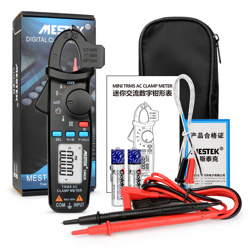 MESTEK AC Clamp Meter CM82A/B/C TRMS Auto-ranging Digital Clamp Multimeter Voltage Current Diode Continuity Tester with Clip: CM82B