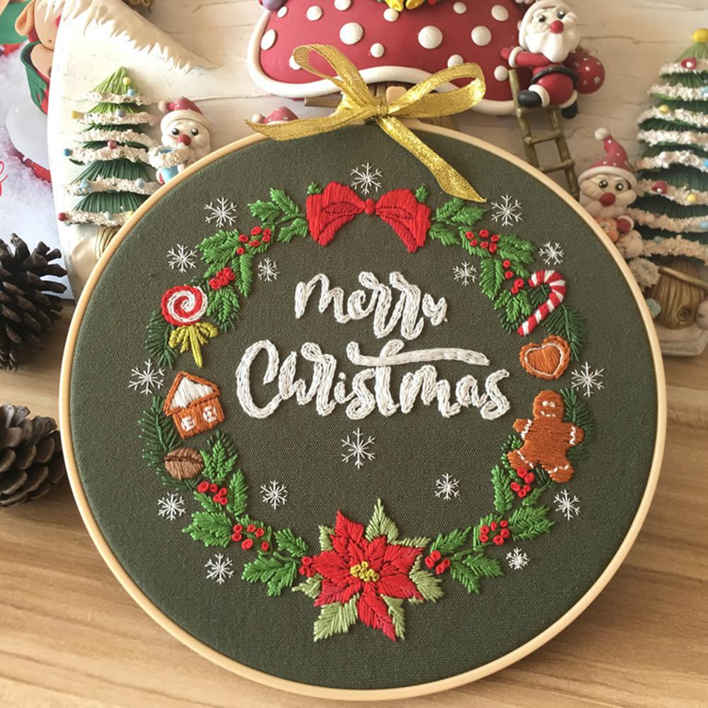 Diy jul broderi til begyndere voksne krydsstingmønstre startpakker med bambus broderiramme diy sy forsyninger